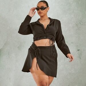 Front Wrap Black Tie Mini Skirt Set-Black-26